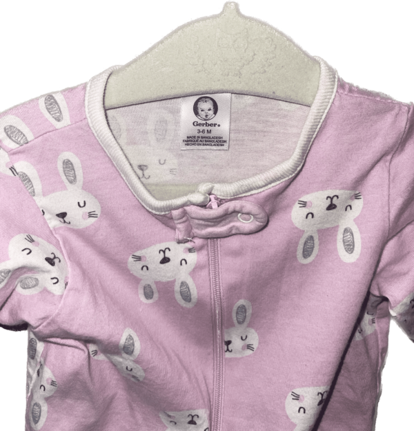 Gerber 3-6mo Bunny Zip Up Long Sleeve Onesie Pajamas - Image 2